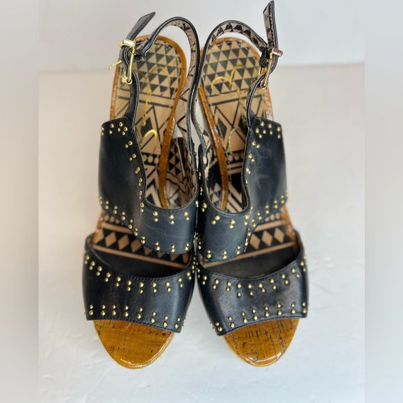 Jessica Simpson Geno Cork Platform Wedge Leather Studded Buckle Sandals Size 8M - Picture 7 of 9
